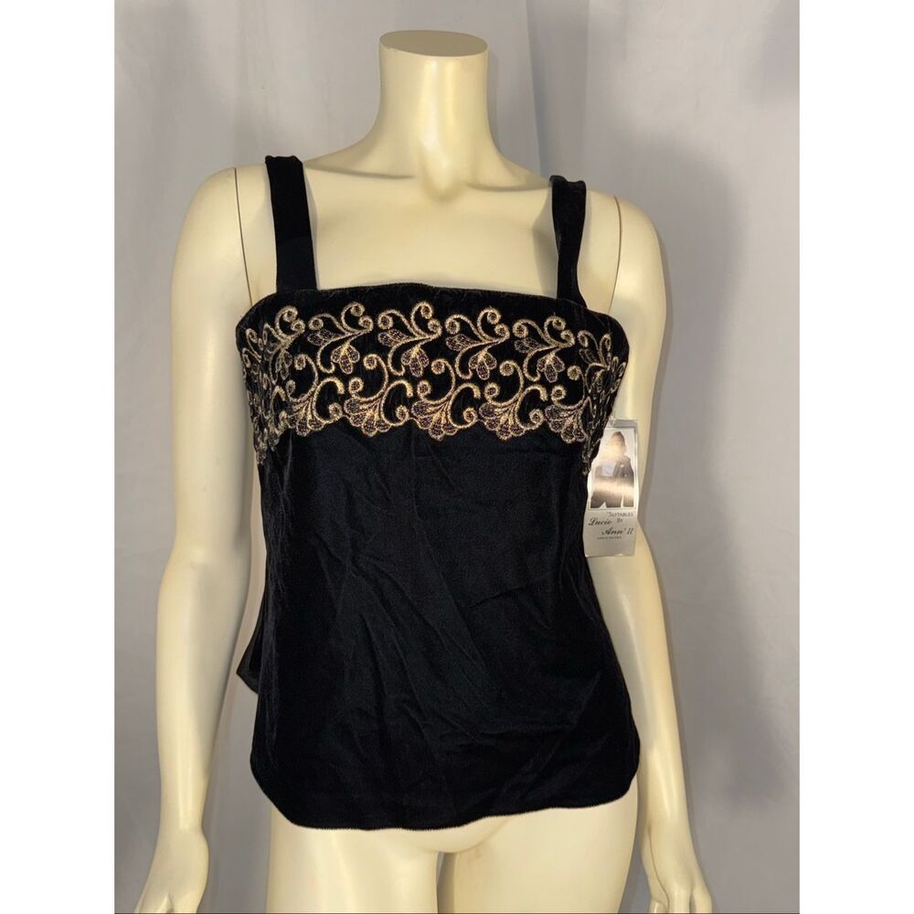 Vintage Lucie Ann II Black Velvet Gold Embroidered Tank Top NWT Size 34 Made in‎ - Picture 3 of 13